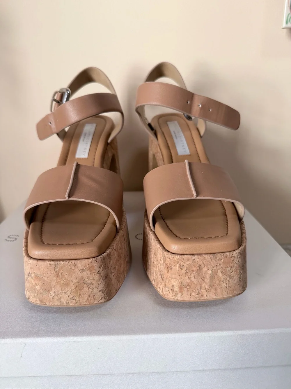 Stella McCartney Nude Beige Leather Cork Platform Sandals